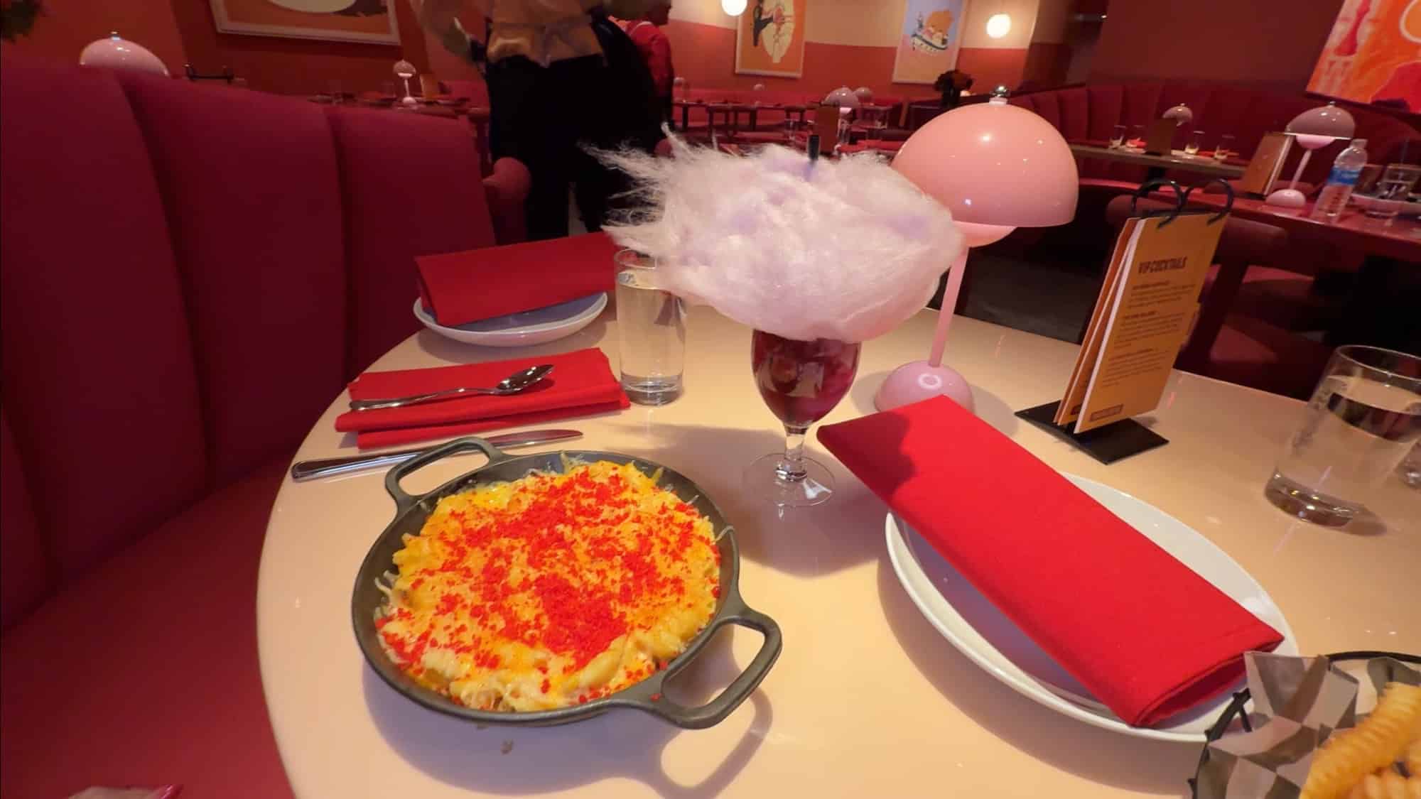 Mind Flayer cocktail with cotton candy cloud and themed food presentation