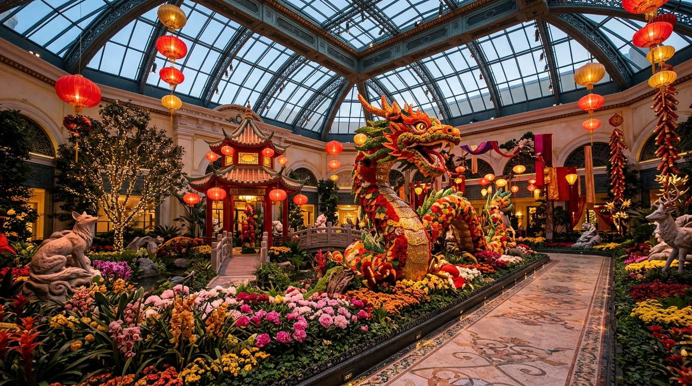 Bellagio Conservatory's Year of the Snake Display for Lunar New Year 2025